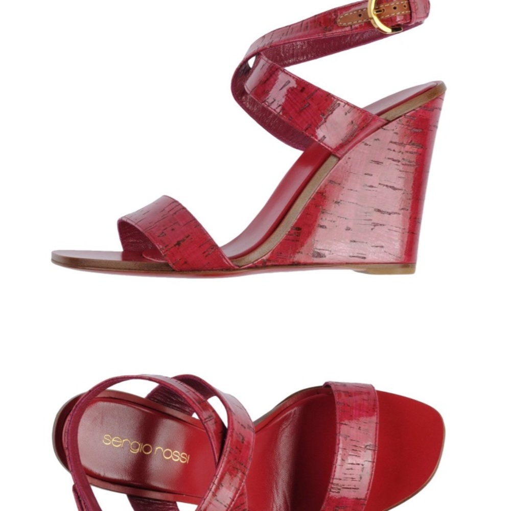 Sergio Rossi Garnet Leather Wedge Sandals Sz 6.5 US $498
